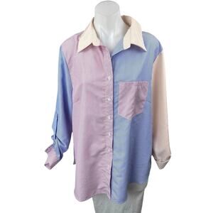 Simplee Plus Multicolor Striped Colorblock Long Sleeve Button Down Shirt Sz 1XL